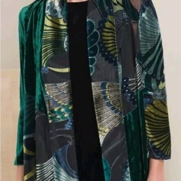 Chico’s Traveler’s Emerald Green Peacock Velvet Burnout Duster Boho Festival - Picture 5 of 9